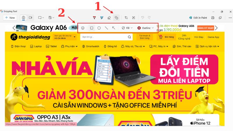 Bạn có thể dùng các tính năng trong Snipping Tool để chỉnh sửa ảnh chụp màn hình