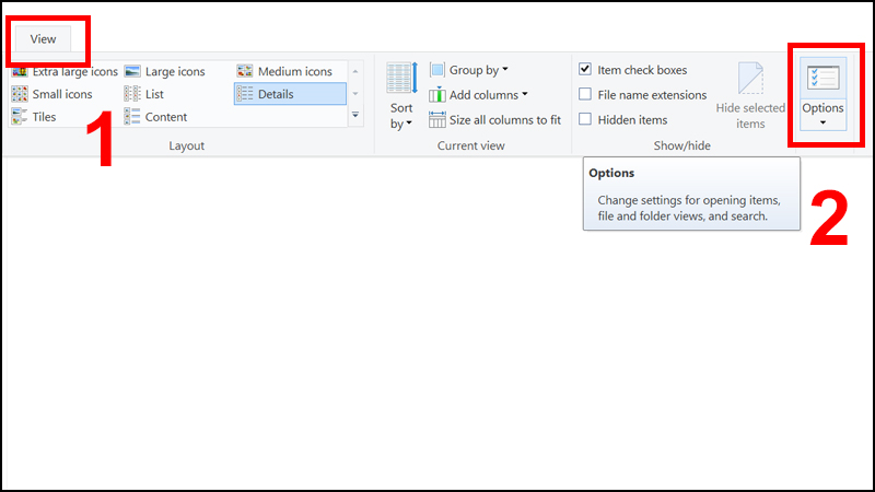 Nhấn vào View và chọn Options