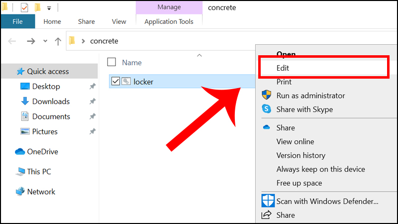 Nhấn chuột phải vào file locker và chọn Edit