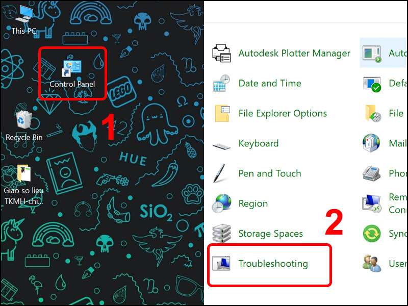 Mở Control Pannel và chọn Troubleshooting