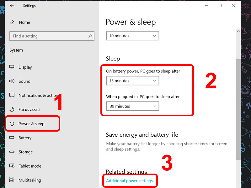 Tùy chỉnh và chọn Additional power settings.