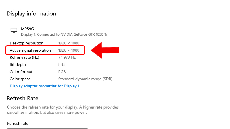 Active signal resolution chính là độ phân giải tự nhiên của máy bạn