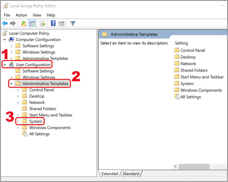 Mở System trong Local Group Policy Editor