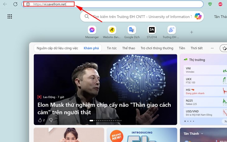 Dán địa chỉ đường dẫn https://vi.savefrom.net vào thanh công cụ tìm kiếm
