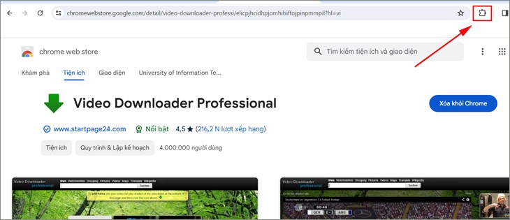 Chọn biểu tượng Video Downloader Professional hình vuông trên góc phải màn hình