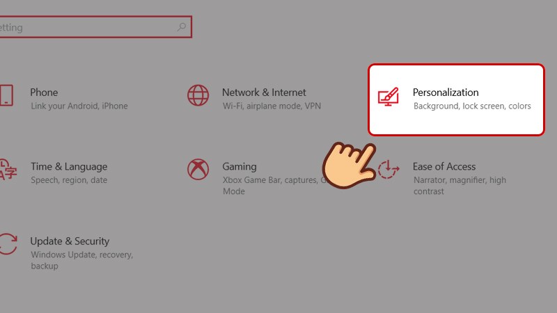 Tại giao diện Settings, chọn mục Personalization