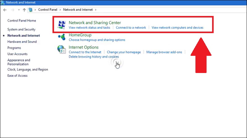 Vào mục Network Sharing Center