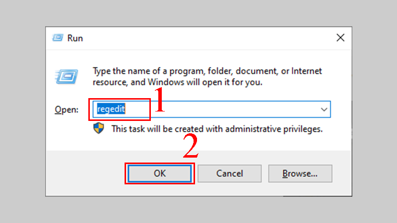 Nhấn tổ hợp phím Windows + R, nhập vào regedit và chọn OK