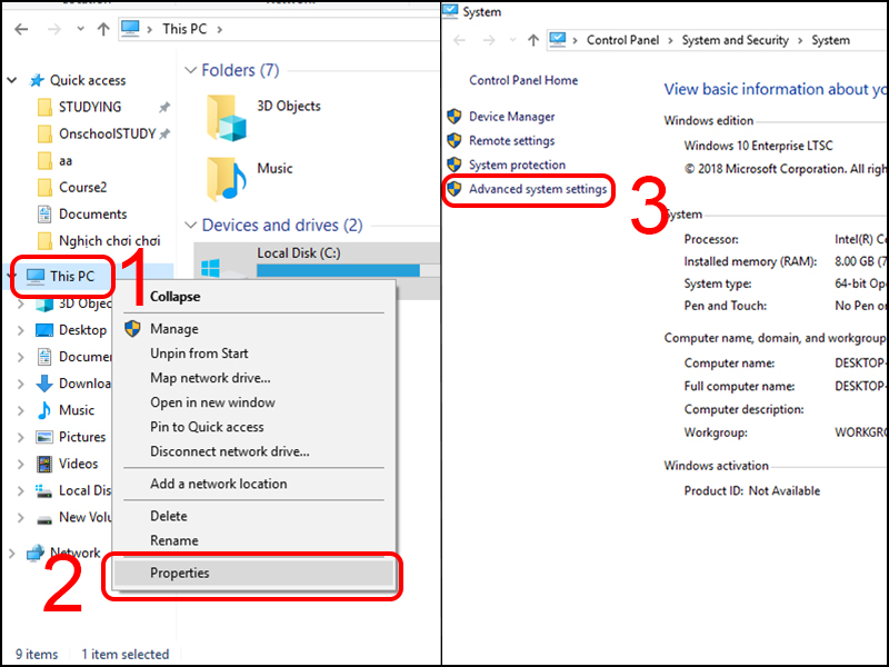 Mở Advanced system settings