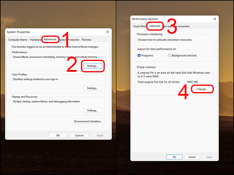 Chọn Change trong hộp Virtual Memory